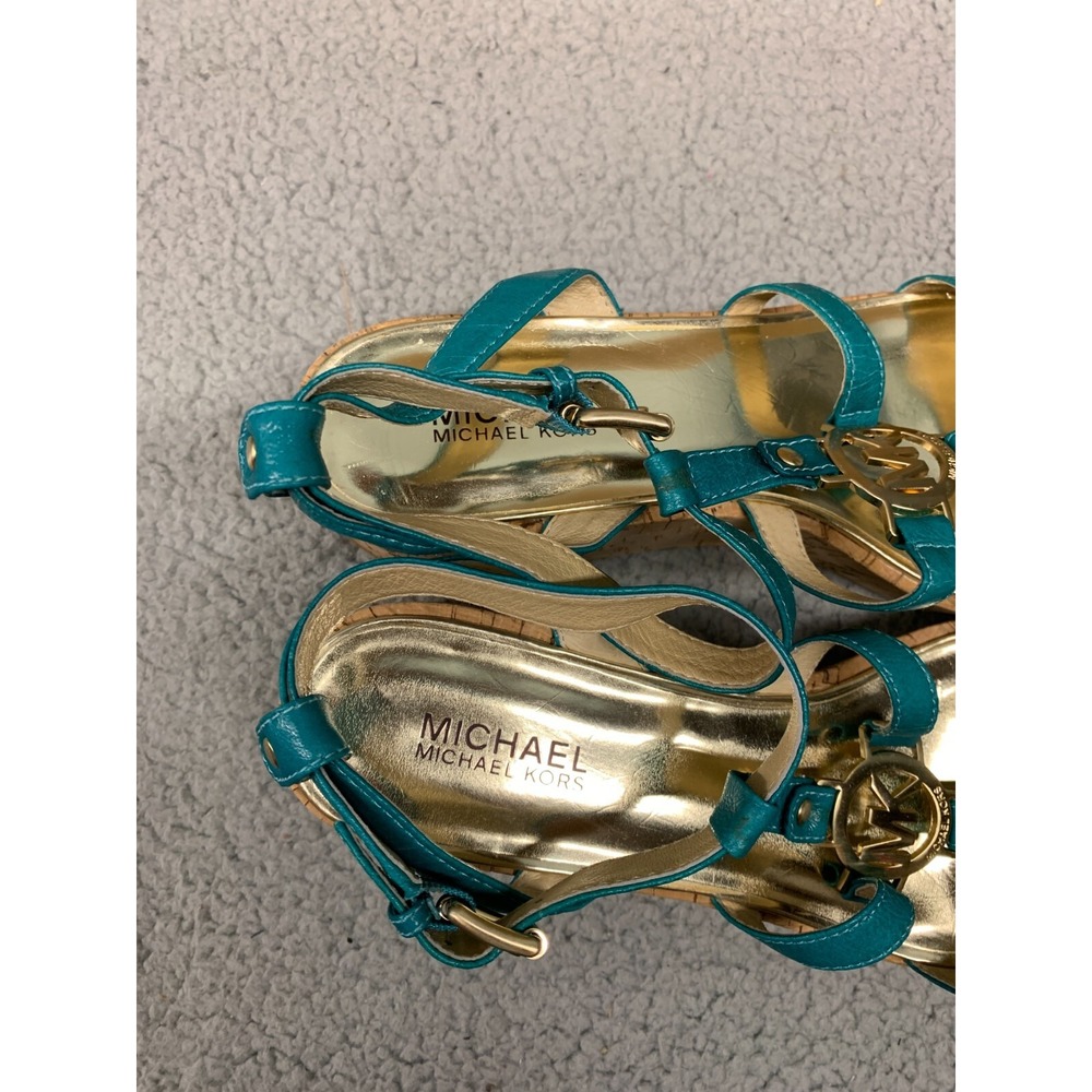Michael‎ Kors Nash Sandal Women's 10M Turquoise Crinkled Patent Leather - Picture 6 of 14